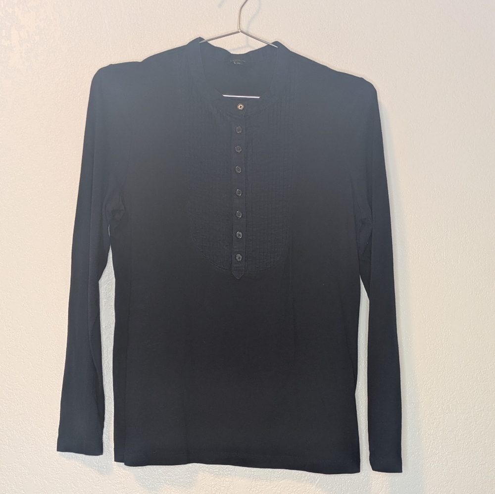 Talbots Navy Long-Sleeve Pintuck Henley Top - Picture 3 of 7